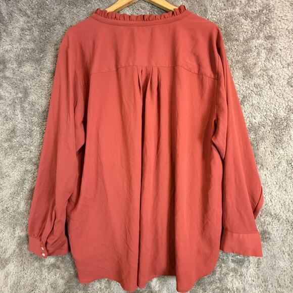 Loft PLUS Size 22 Coral Pintuck Pleated Peasant Blouse Top Popover Button Down - Picture 2 of 10